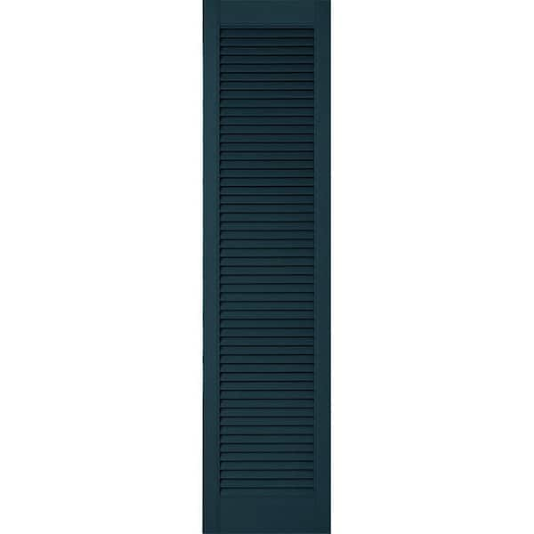 Ekena Millwork 12 in. x 60 in. Lifetime Vinyl Custom Straight Top All Open Louvered Shutters Pair Midnight Blue