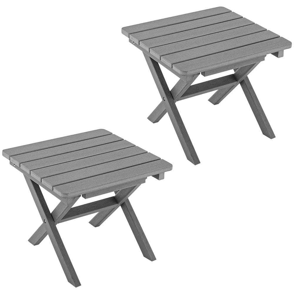 Gymax 2 Pieces Folding Adirondack Side Table Poolside Garden Patio Gray