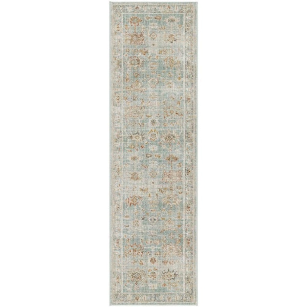 Nourison Oases Light Blue 2 ft. x 8 ft. Distressed Traditional Runner Area Rug