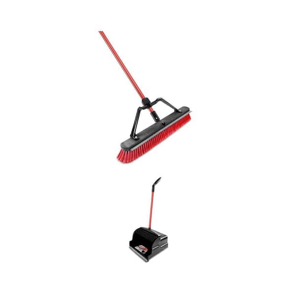 24 in. Heavy-Duty Multi-Surface Squeegee Push Broom and 16 in. Scoop Upright Dustpan Combo