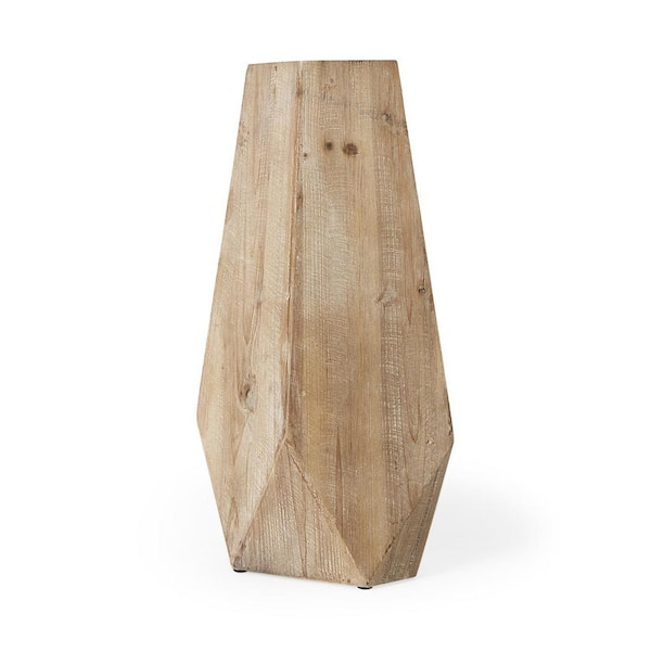 19 in. Brown Wood Cylinder Decorative Vase