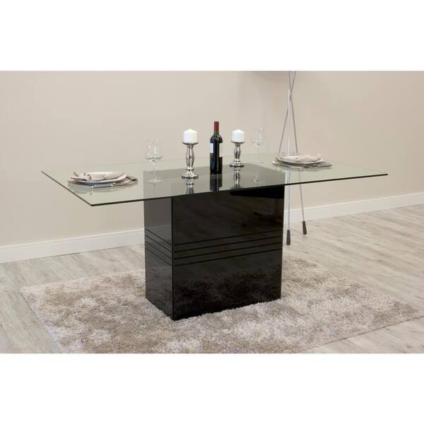 Manhattan Comfort Perry 1.6 - 70.87 in. Black Gloss Sleek Tempered Glass Table Top
