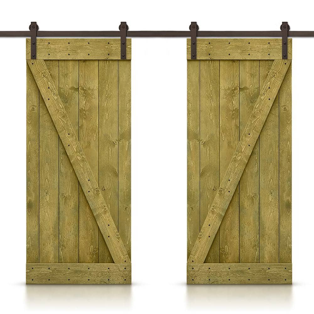 Z 40 in. x 84 in. Bar Jungle Green Stained DIY Solid Pine Wood Interior Double Sliding Barn Door with Hardware Kit price history on PriceWatchPro