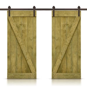 Z 44 in. x 84 in. Bar Jungle Green Stained DIY Solid Pine Wood Interior Double Sliding Barn Door with Hardware Kit