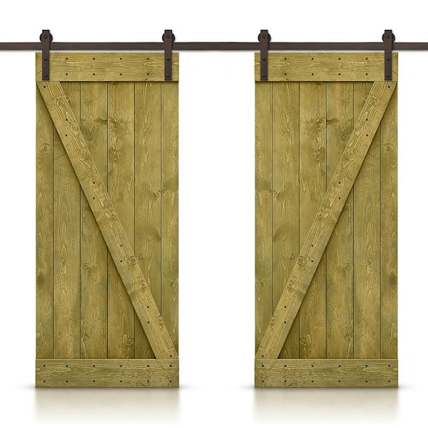 CALHOME Z 56 in. x 84 in. Bar Jungle Green Stained DIY Solid Pine Wood Interior Double Sliding Barn Door with Hardware Kit