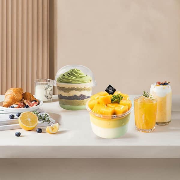 8 oz. Clear PET Plastic Disposable Cups with Flat Lids 100 Pieces Pack Food Storage for Drinks, Fruit, Parfait