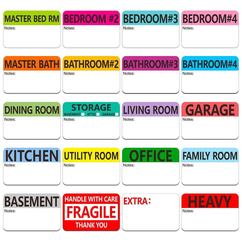 1000 Pcs Each 2 x 3 Home Moving Labels, Color-Coded Packing Box Labels