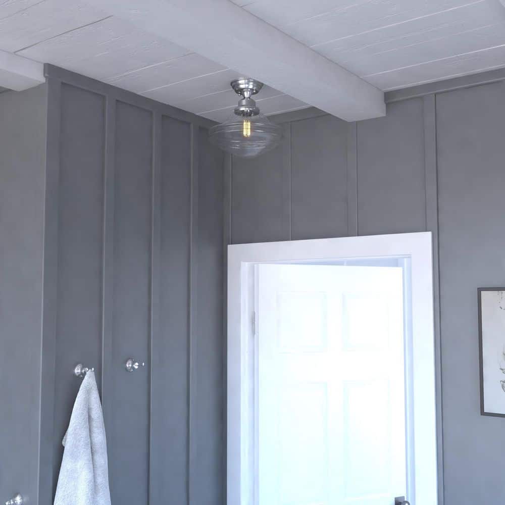 Huntley 12" Satin Nickel Farmhouse Semi Flush Mount Light