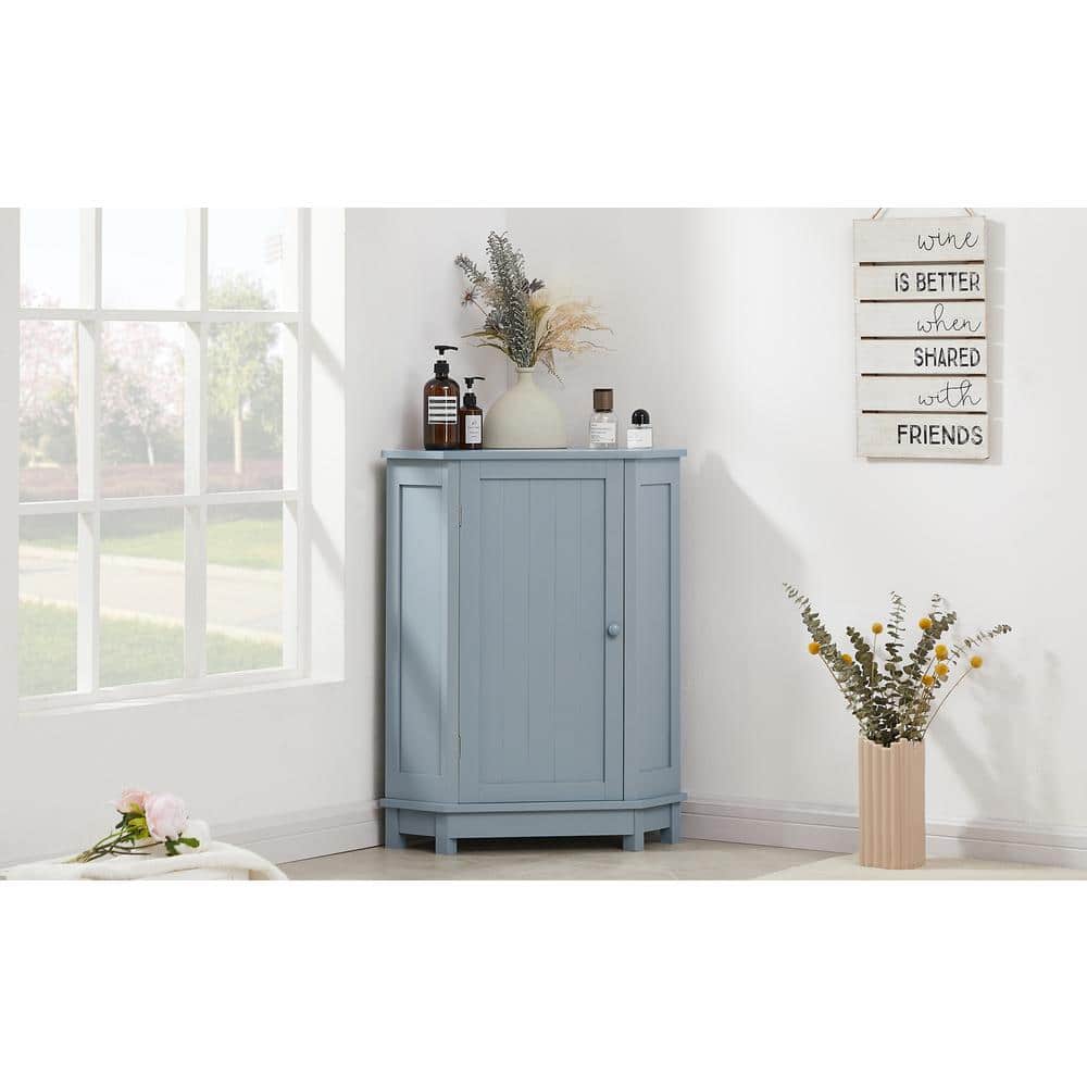 18 in. W x 18 in. D x 31 in. H Blue Wood Linen Cabinet with Adjustable Shel