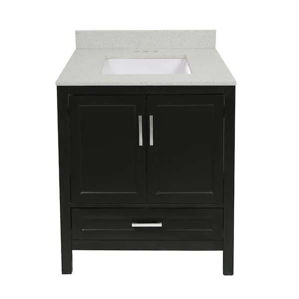 Amluxx Salerno 31 in. W x 22 in. D Bath Vanity in Espresso with Quartz Stone Vanity Top in Galaxy White with White Basin