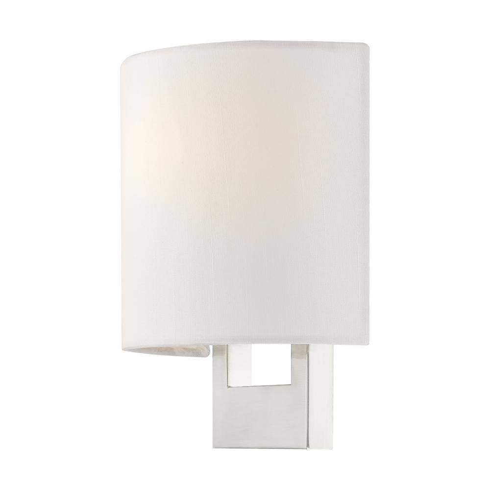 Elegant Brushed Nickel 1-Light Wall Sconce with Off-White Shade