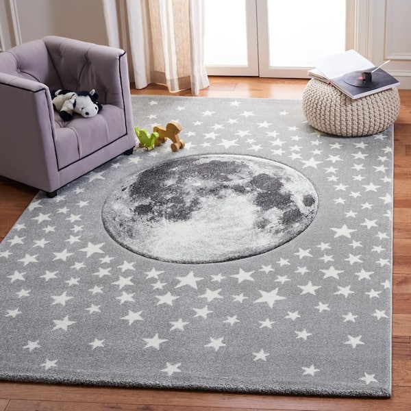Carousel Kids Light Gray/White 4 ft. x 6 ft. Star Galaxy Area Rug