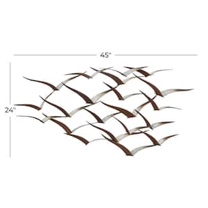45 in. x  24 in. Metal Brown Flying Flock Of Bird Wall Decor