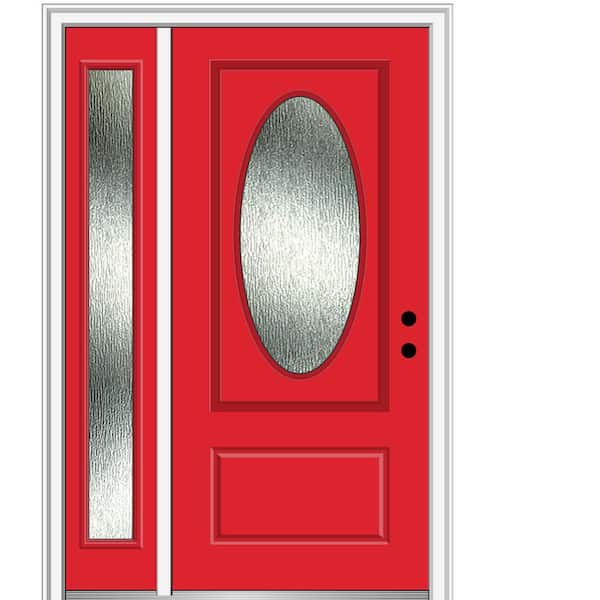 MMI Door 50 in. x 80 in. Left-Hand Inswing Rain Glass Red Saffron Fiberglass Prehung Front Door on 4-9/16 in. Frame