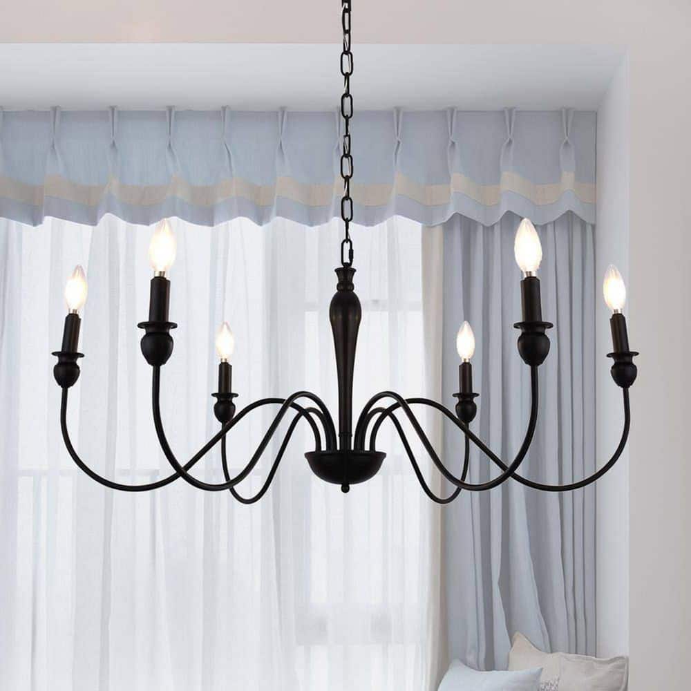 6-Light Matte Black Farmhouse Candle Style Chandelier for Dining Room, Kitchen Island and Bedroom with No Bulbs Included price history on PriceWatchPro
