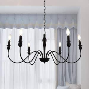 6-Light Matte Black Farmhouse Candle Style Chandelier for Dining Room, Kitchen Island and Bedroom with No Bulbs Included