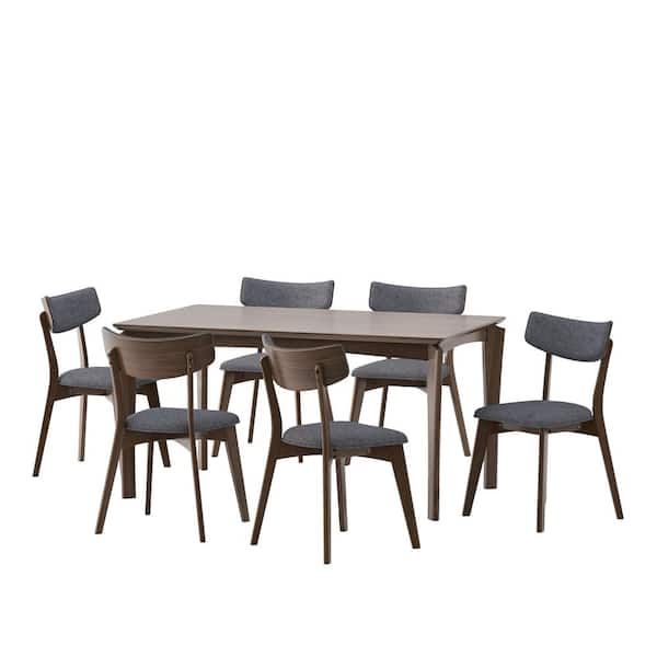 Noble House Chennault 7-Piece Walnut and Dark Gray Dining Set 110729 ...