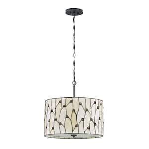 Vines 18 in. 3-Lights ORB Tiffany Pendant Lamp with Cream Natural Shade