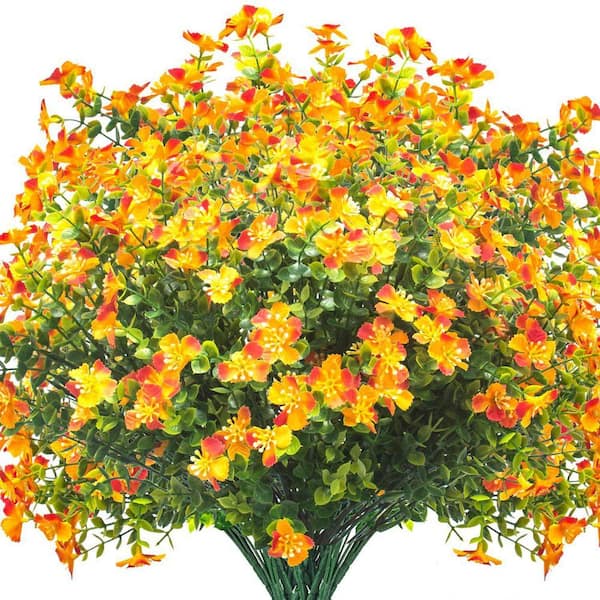Fall Color Boxwood 13.5 in Orange 12 Bundles Artificial Boxwood Fall Flowers for Outdoors ...