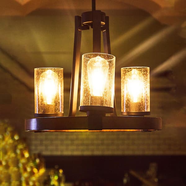 3-Light Shaded Black Matte Wagon Wheel Chandelier