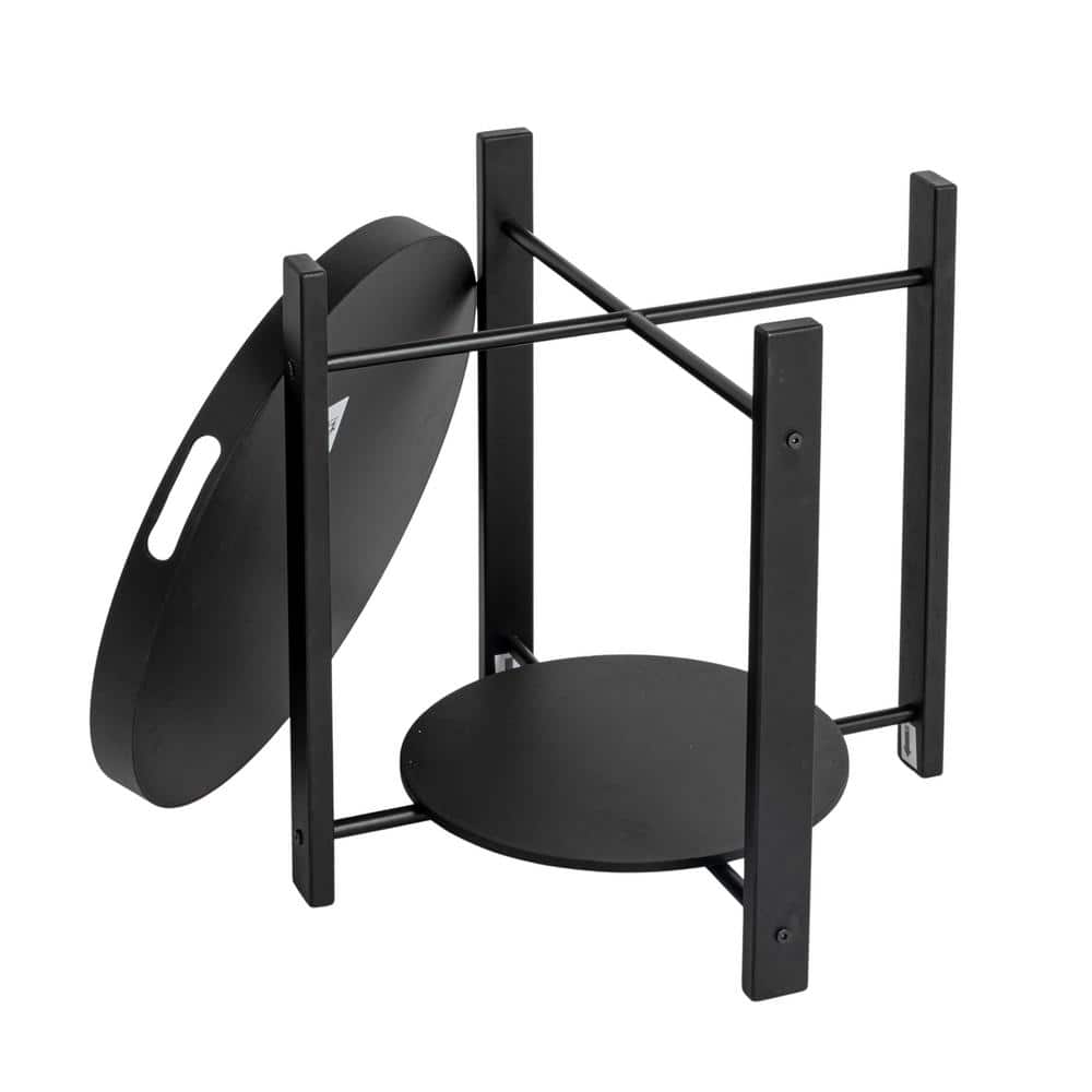Round Black Fir Wood and Metal Tray Table
