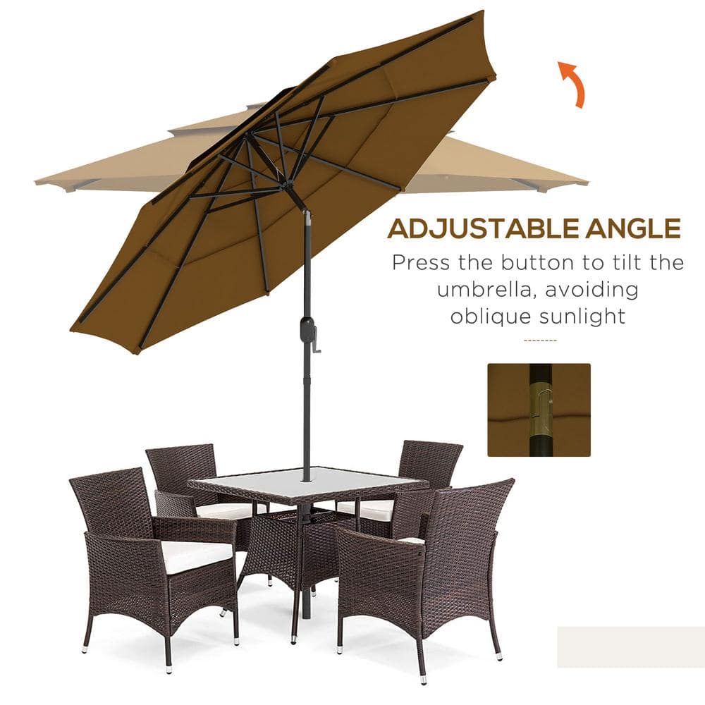 Tan 9' 3-Tier Outdoor Patio Umbrella with Crank and Tilt