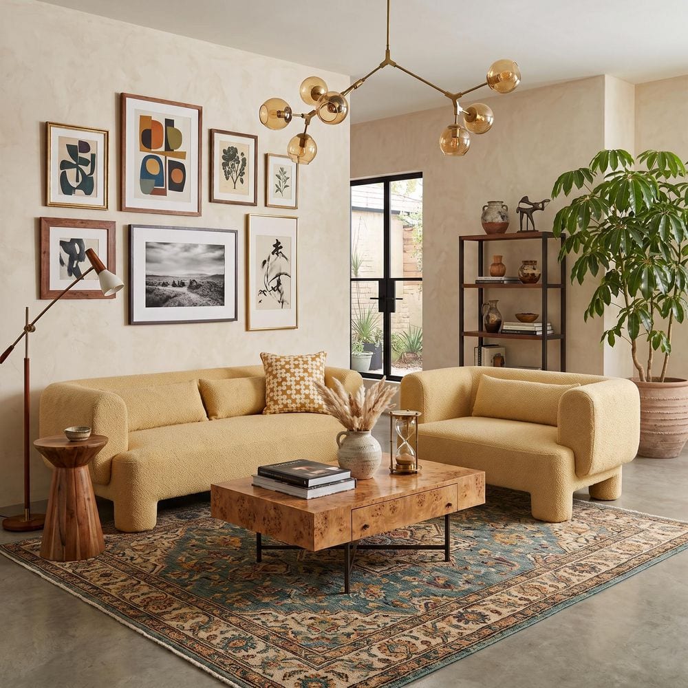 Furniture of America Ramzi 2-Piece Modern Yellow Fabric Living