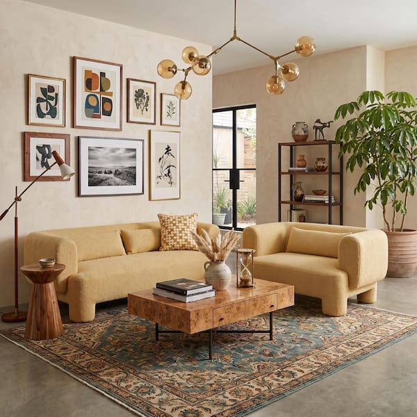 Furniture of America Ramzi 2-Piece Modern Yellow Fabric Living