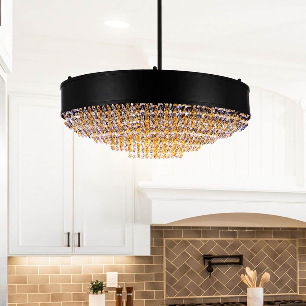 Medina Black Drum Shade Chandelier with Crystal Accents