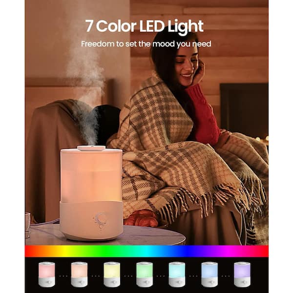 0.66 Gallon Cool Mist Polypropylene Humidifier for Large Rooms 300 sq. ft. in White with Top Fill and Oil Diffuser