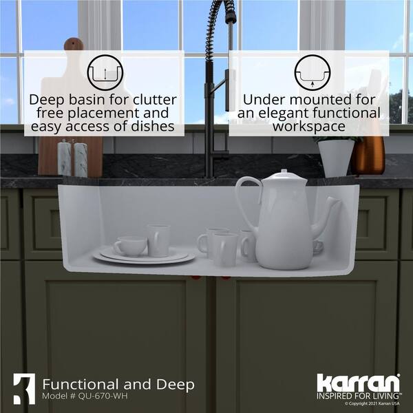Karran Undermount Quartz Composite 32 In Single Bowl Kitchen Sink In White Qu 670 Wh The Home Depot