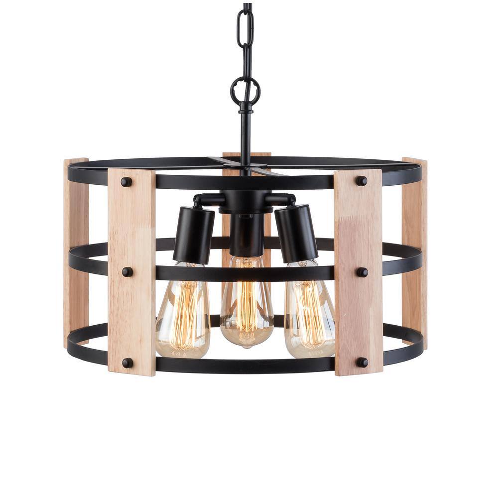 Simpol Home 3Light Modern Wood Finish Farmhouse Chandeliers, Drum Chandelier Chain Adjustable
