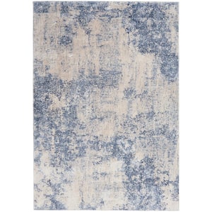Silky Textures Ivory/Blue 4 ft. x 6 ft. Abstract Contemporary Area Rug