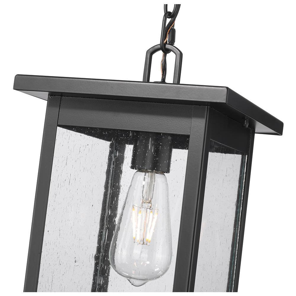 Bowton Black Glass Outdoor Hanging Lantern Pendant
