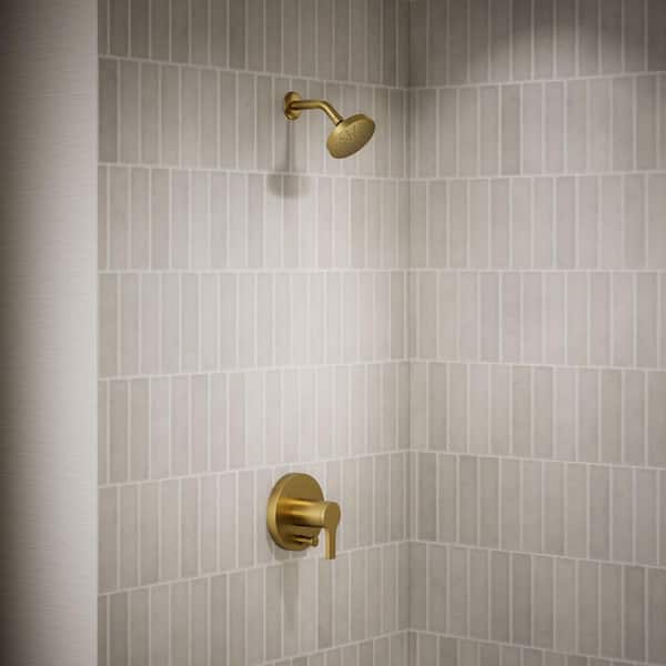 Elate 1-Handle Wall Mount Shower Trim Kit In Vibrant Brushed Moderne Brass (Valve Not Included)