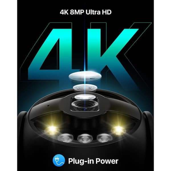4K 8MP 8-Channel 2TB NVR POE Home Security Camera System with 6-360°Pan Tilt Wired Outdoor IP Cameras, 16CH Expandable