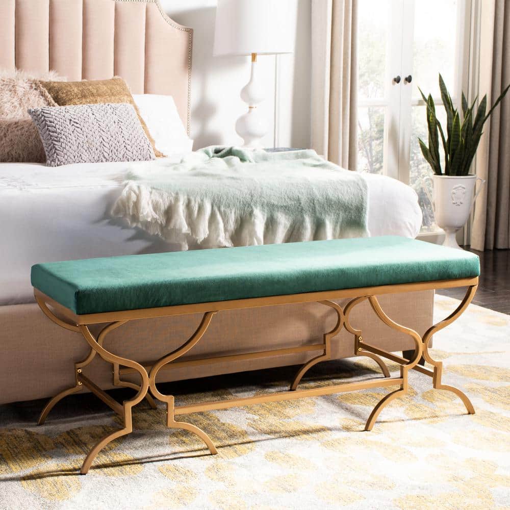 Emerald Velvet & Liquid Gold 46" Transitional Rectangular Bench