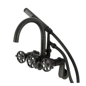 Belknap 3-Handle Wall-Mount Clawfoot Tub Faucet with Hand Shower in Matte Black