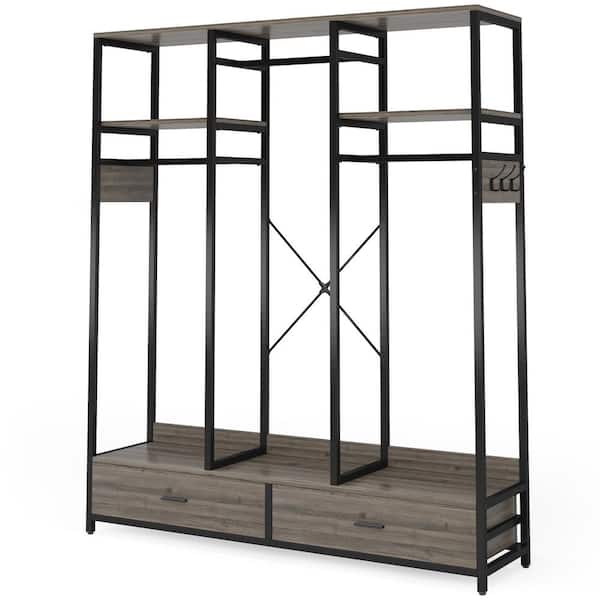Tribesigns Cynthia 71 in. Gray Freestanding Garment Rack, Coat Rack with 2-Drawers and Storage Shelves