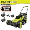 RYOBI ONE+ HP 18V Brushless 16 in. Cordless Battery Walk Behind Push Lawn Mower with (2) 4.0 Ah Batteries and (1) Charger P1190