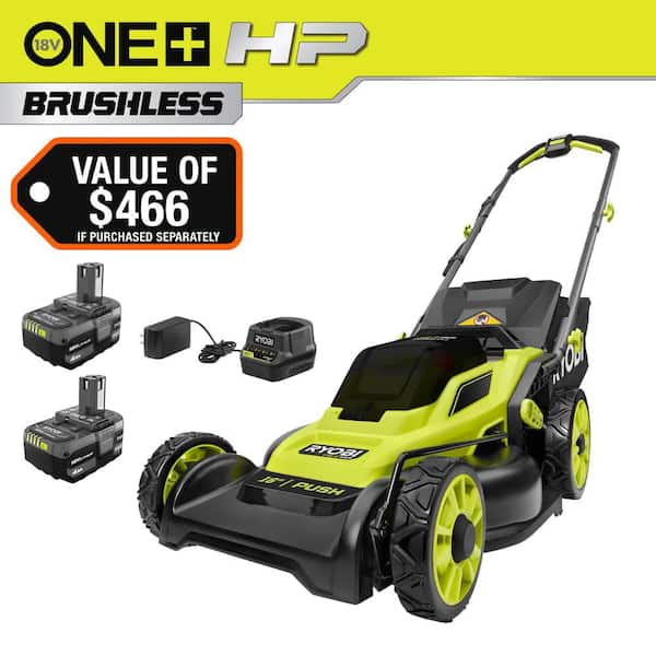 ONE+ HP 18V Brushless 16 in. Cordless Battery Walk Behind Push Lawn Mower with (2) 4.0 Ah Batteries and (1) Charger