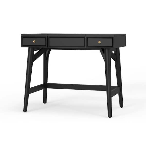 Flynn 1-Piece Black Makeup Vanity with Drawers and Solid Wood