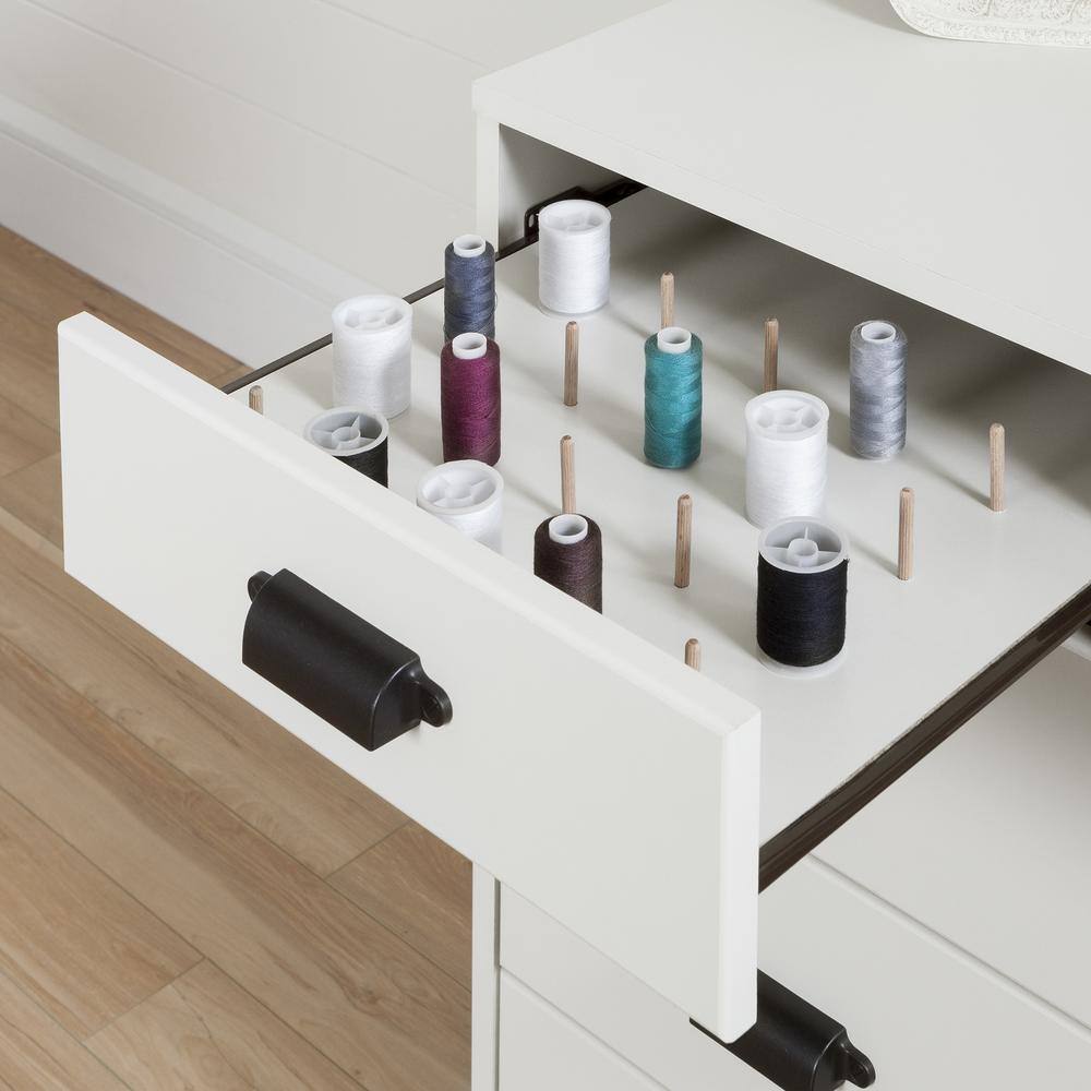 Pure White Sewing Craft Table with Storage and Drawers