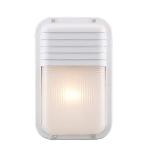 Bel Air Lighting Mesa 10 in. 1-Light White Rectangular Bulkhead Outdoor Wall Light Fixture with Ribbed Acrylic Shade