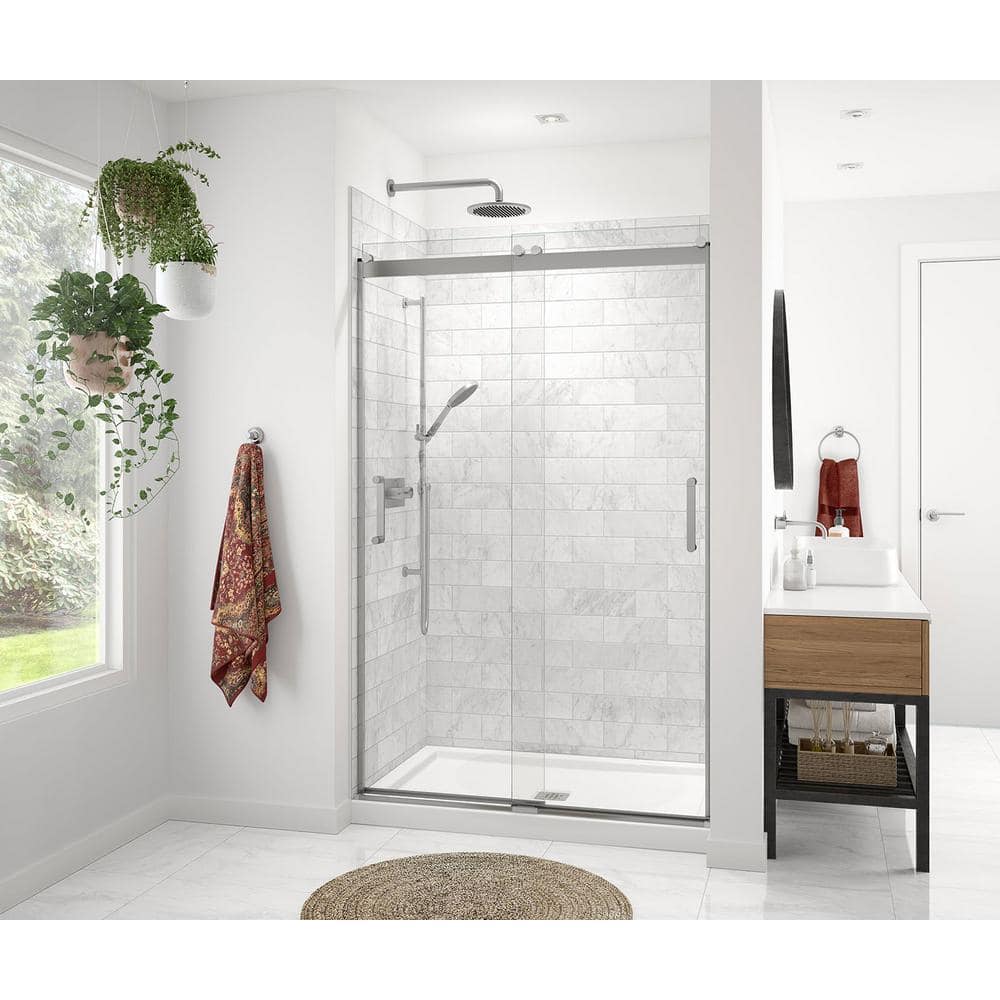 Revelation Round 47 in. W x 73 in. H Sliding Shower Door/Enclosure Alcove Installation in Chrome with Clear Glass price history on PriceWatchPro