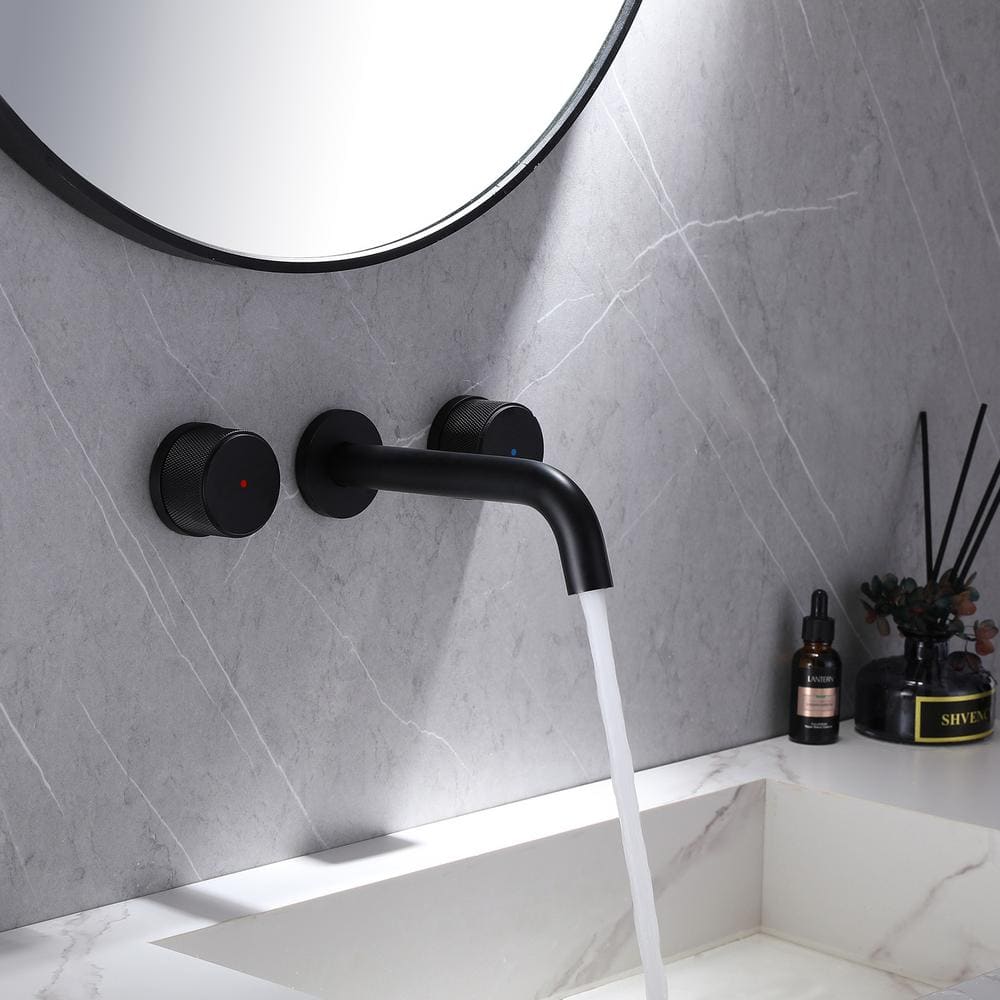 Matte Black Wall-Mount Two-Handle Bathroom Faucet