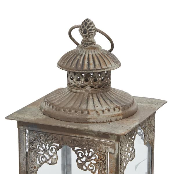 Litton Lane Gray Metal Decorative Candle Lantern with Handle 52900 - The  Home Depot