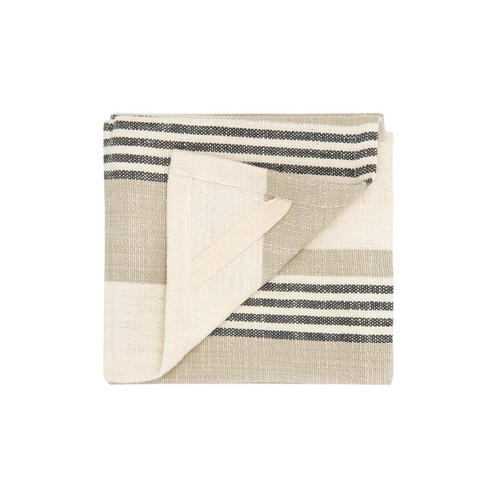 Tan and Grey Striped Cotton Tea Towels Set of 3