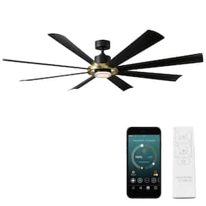 Aura 60 in. Smart Indoor/Outdoor Matte Black-Soft Brass Windmill Ceiling Fan/Selectable CCT Integrated LED/Remote