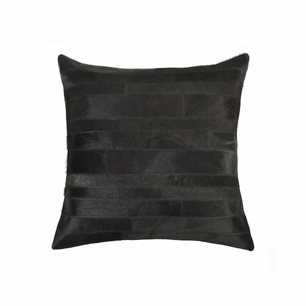 HomeRoots Josephine Black Striped 18 in. x 18 in. Cowhide Throw Pillow